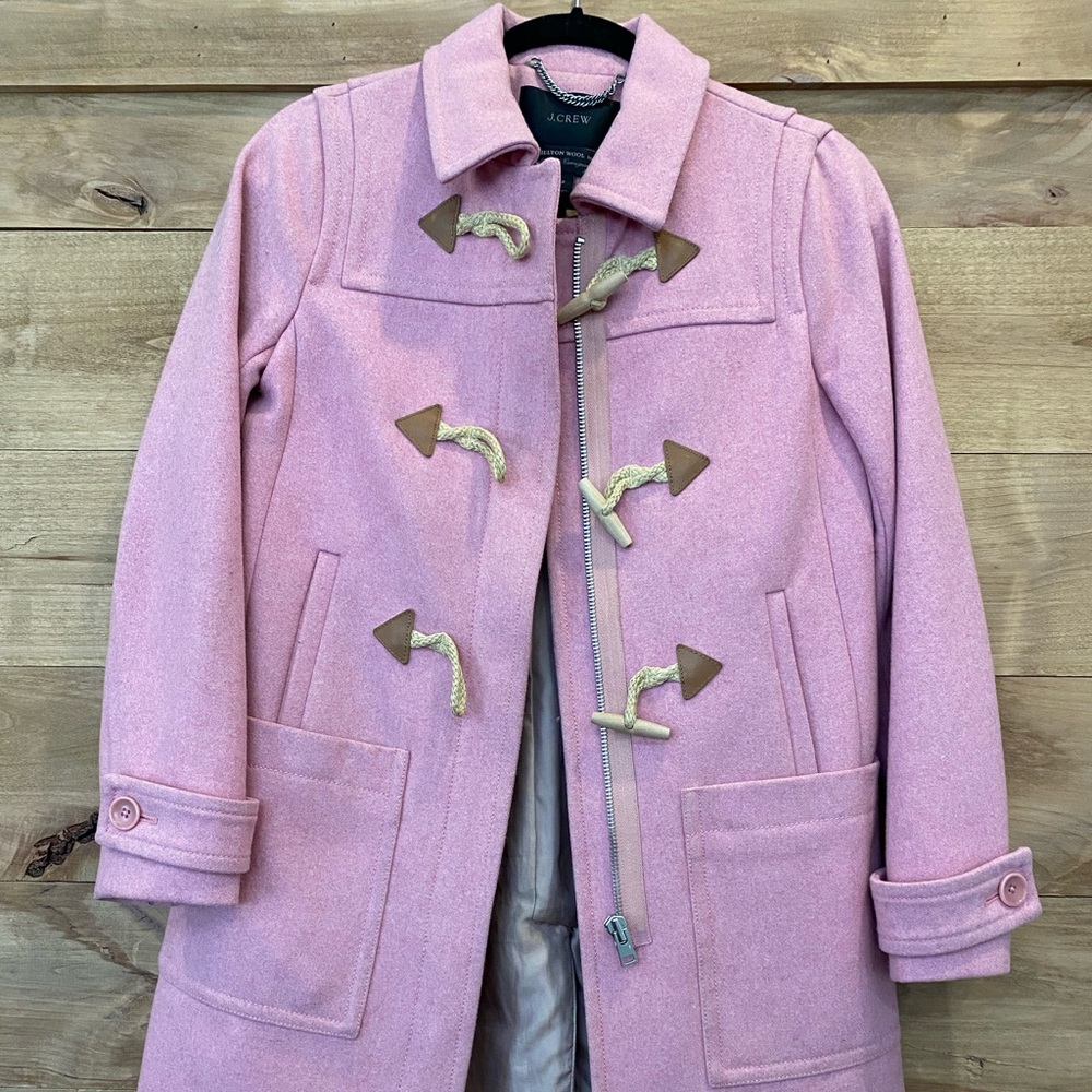 J. Crew Pink Hooded Wool Blend Duffle Pea Coat - Picture 2 of 6
